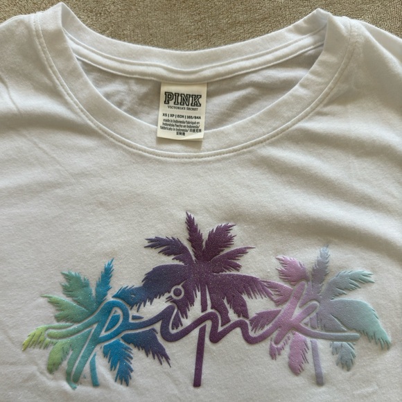 Victoria's Secret PINK Palm Tree Shine Perfect Knit T-Shirt Size XS - Picture 6 of 6